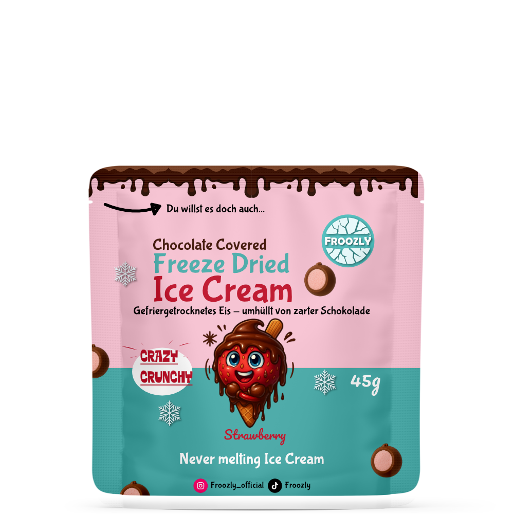 Gefriergetrocknete Erdbeer-Eiscreme im Schokomantel 45g