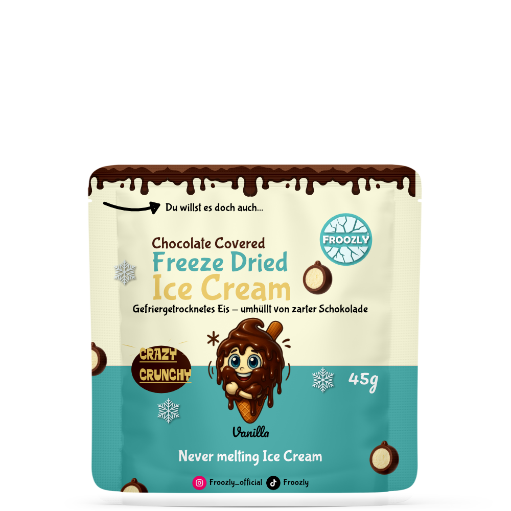 Gefriergetrocknete Vanille-Eiscreme im Schokomantel 45g